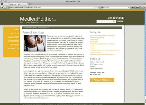 Post Page example of new WordPress Web Site for Medler and Roither