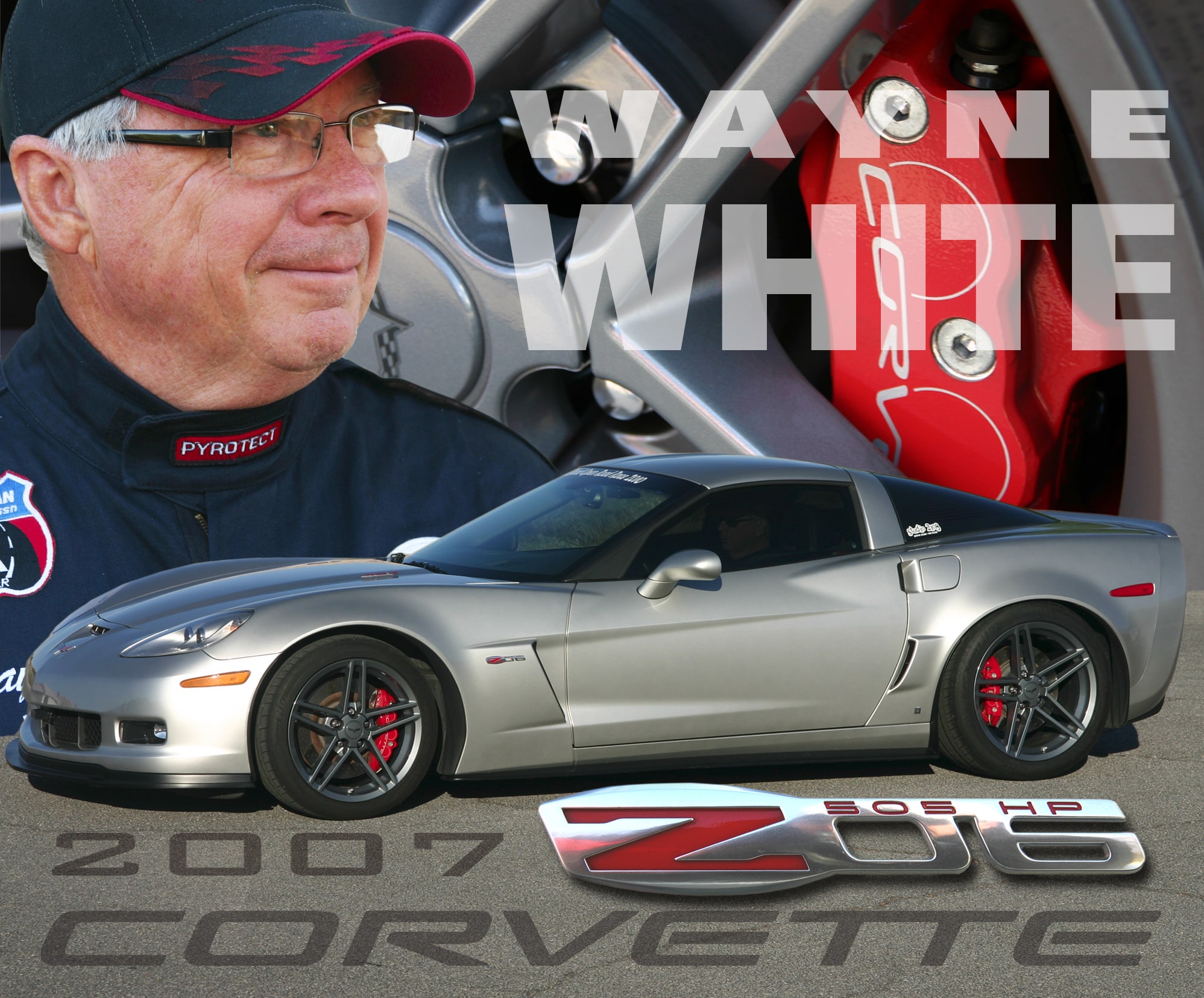 Custom Designed Poster 2007 Silver Z06 Corvette – Race Car Driver