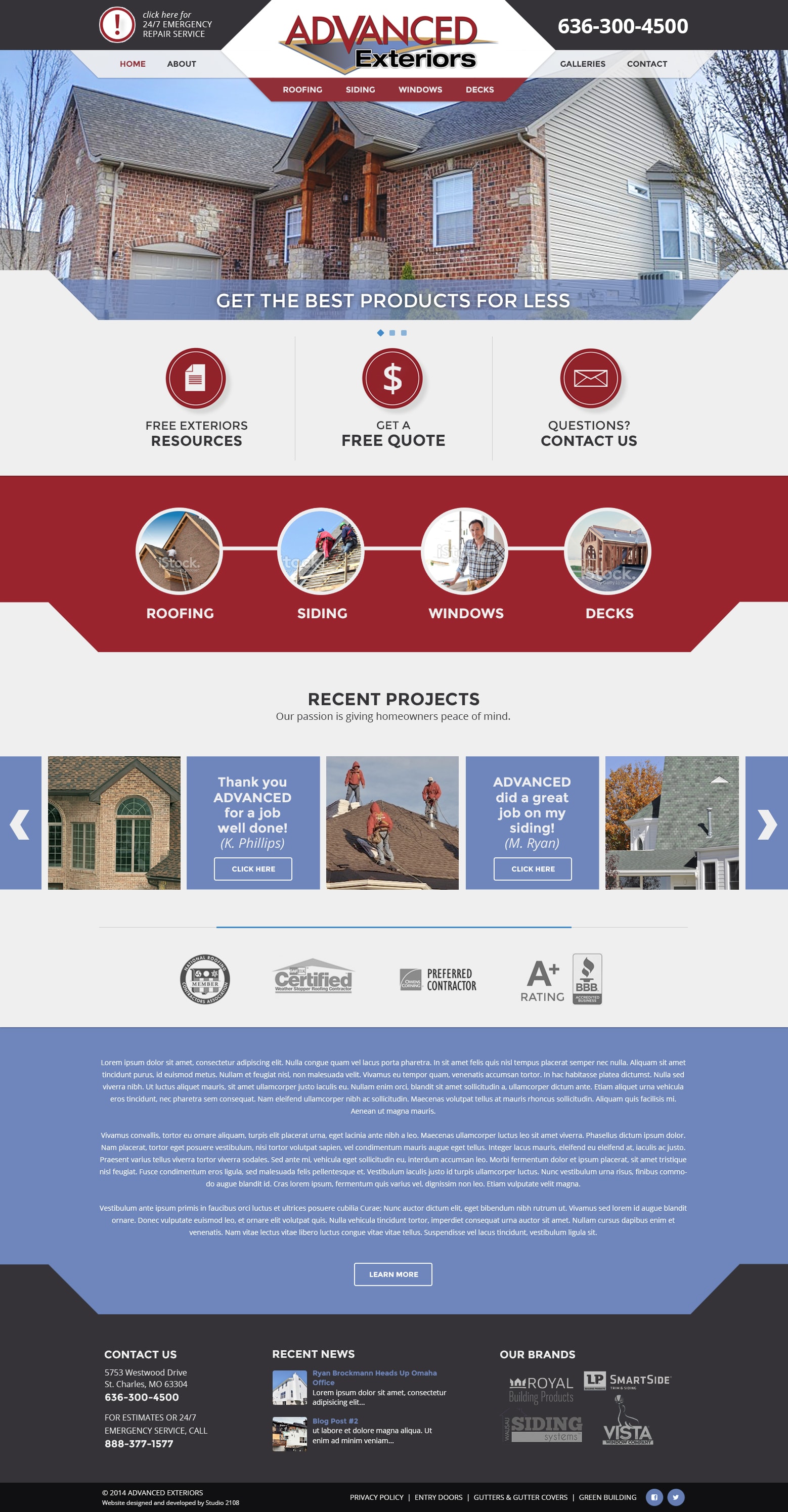 screenshot Advanced Exteriors website Go to Advanced Exteriors